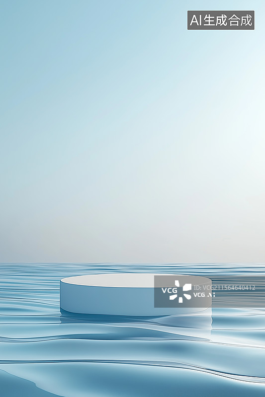 【AI数字艺术】水中白色圆柱体展示台图片素材