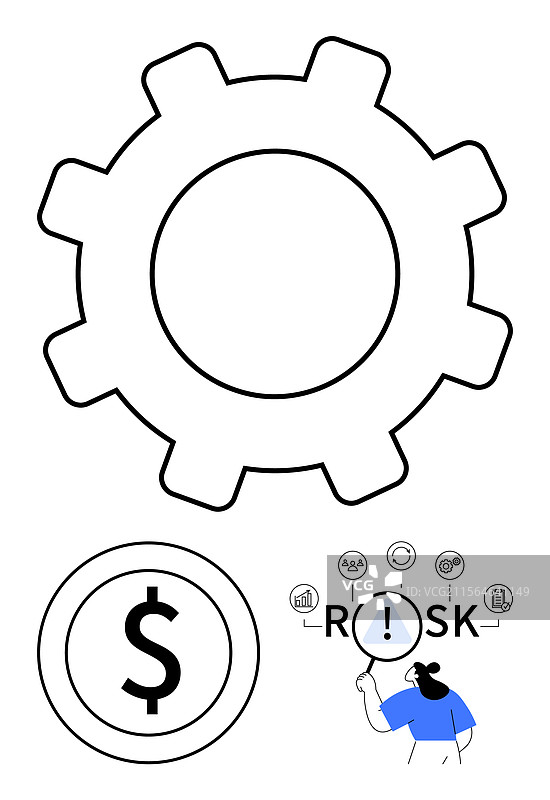 齿轮、美元符号和风险分析概念图片素材