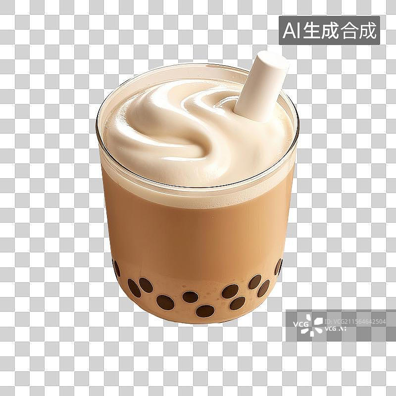 【AI数字艺术】3D渲染，奶茶，珍珠奶茶，毛绒绒，治愈系免抠元素图片素材