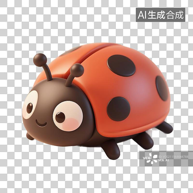 【AI数字艺术】3D渲染，可爱的卡通瓢虫，七星瓢虫，昆虫免抠元素图片素材