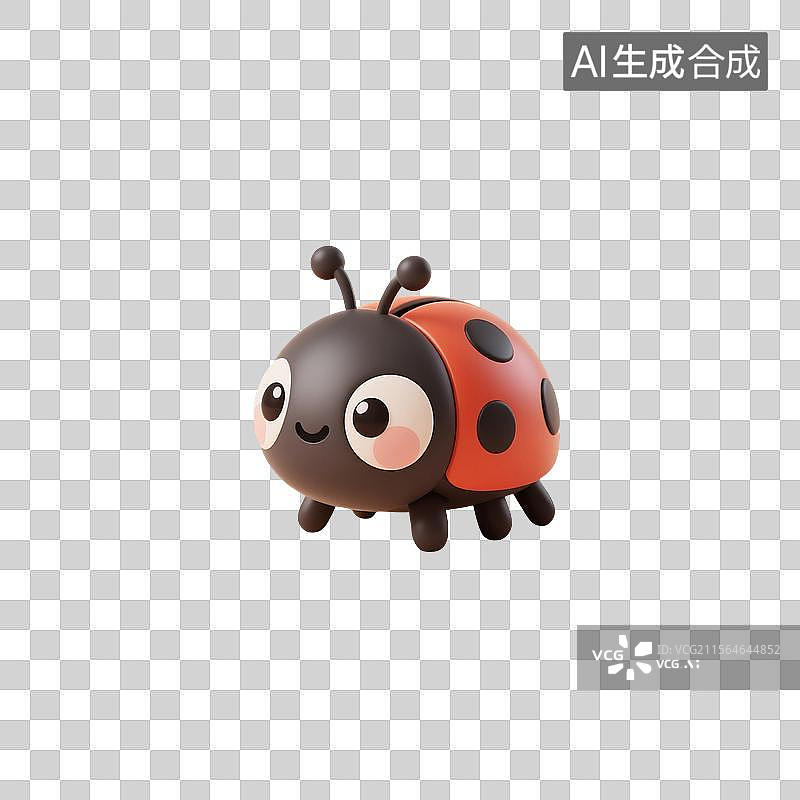 【AI数字艺术】3D渲染，可爱的卡通瓢虫，七星瓢虫，昆虫免抠元素图片素材