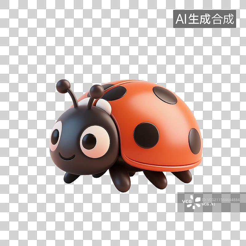 【AI数字艺术】3D渲染，可爱的卡通瓢虫，七星瓢虫，昆虫免抠元素图片素材