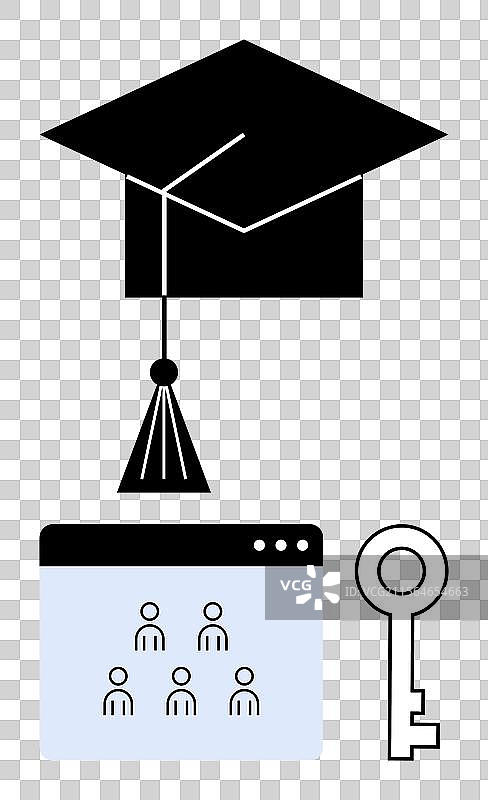 学位帽与带有钥匙的用户界面图片素材