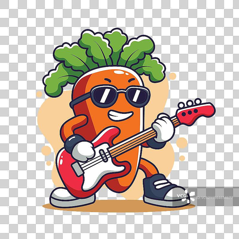 可爱的胡萝卜卡通角色与吉他图片素材