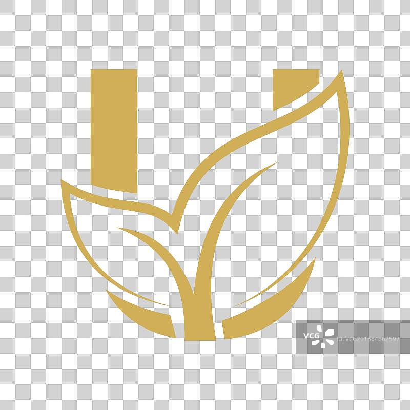 以字母U为初始的叶子标志概念，适用于环保主题图片素材