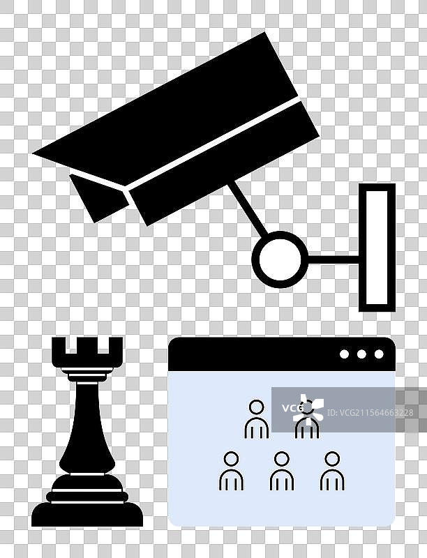 监控摄像头、象棋车和一组图标图片素材