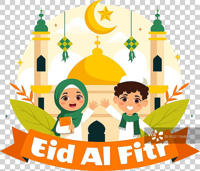 快乐的开斋节祝福，背景是清真寺和图片素材