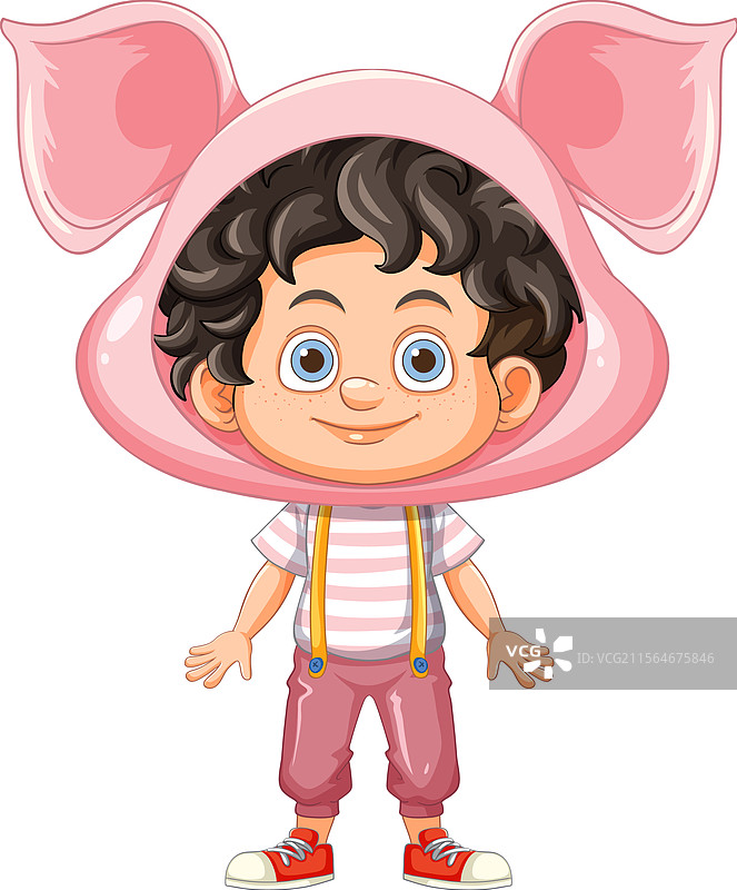 一个穿着可爱猪装的快乐孩子图片素材