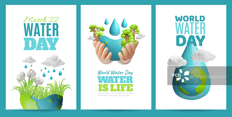 世界水日 3D 设计套件（3月22日）图片素材