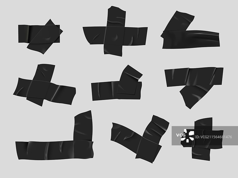 一组黑色胶带的3D效果图图片素材