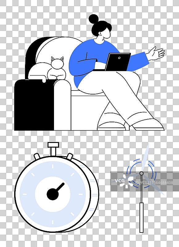 女人在放松时与猫一起使用平板电脑工作图片素材