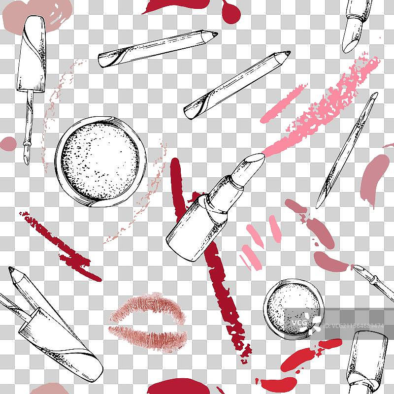 化妆品：口红、光泽唇膏、润唇膏、保湿霜、粉饼图片素材