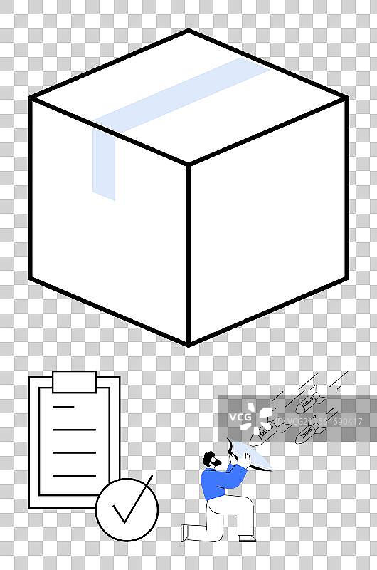 运输箱清单和男子遮挡保护图片素材