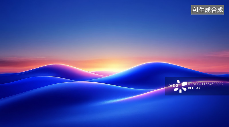 【AI数字艺术】日落时分的蓝色沙丘图片素材