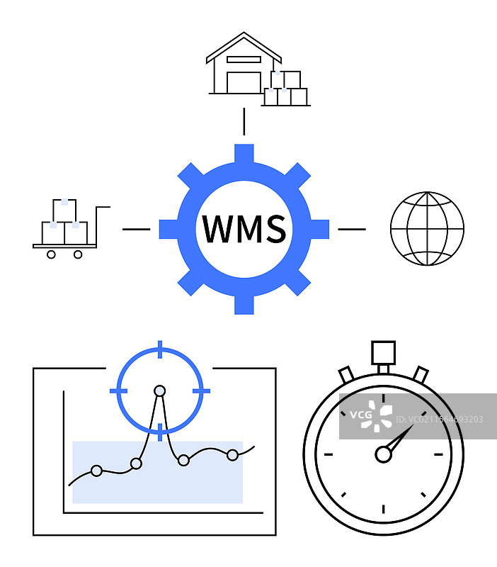 仓库管理系统概念与齿轮图标图片素材