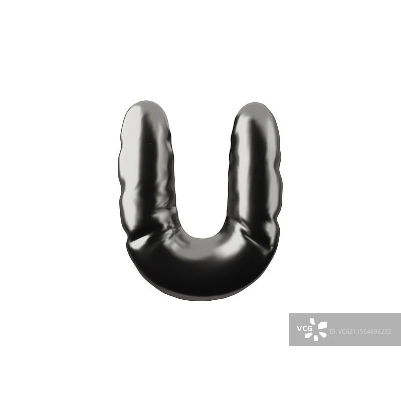 带有铬色的3D充气字母U图片素材