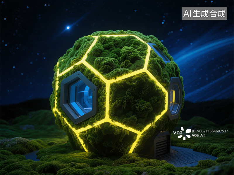【AI数字艺术】未来主义的绿色球形建筑图片素材