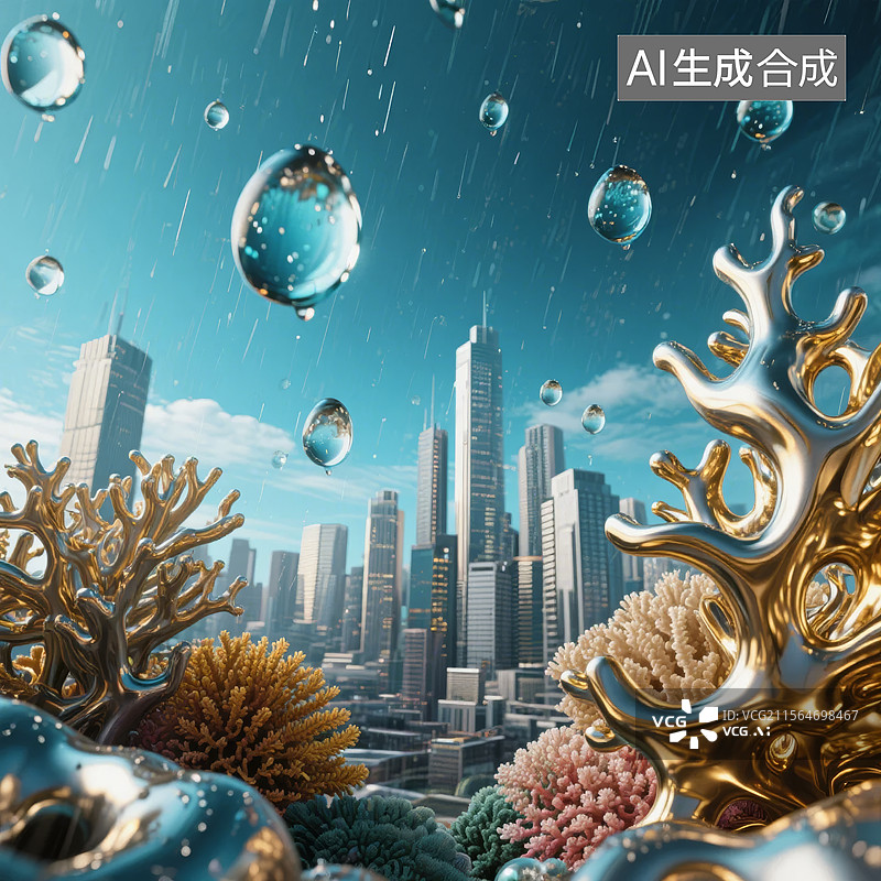 【AI数字艺术】城市与海底世界的奇幻融合图片素材