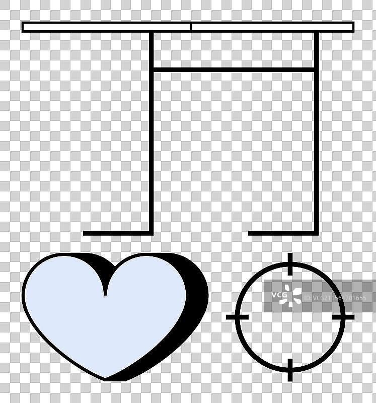 基本形状，包括一个黑色和蓝色的心形图片素材