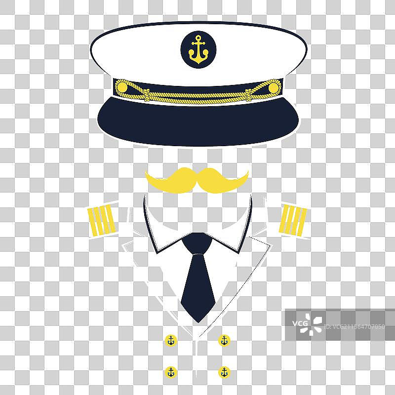 船长图标，佩戴水手帽和制服图片素材