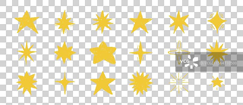 手绘蜡笔铅笔星星套装，粉笔闪烁图片素材