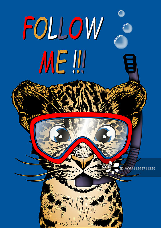 戴着面具和呼吸管的小豹子图片素材