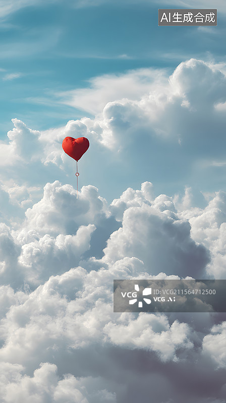 【AI数字艺术】热气球 爱心 云朵图片素材