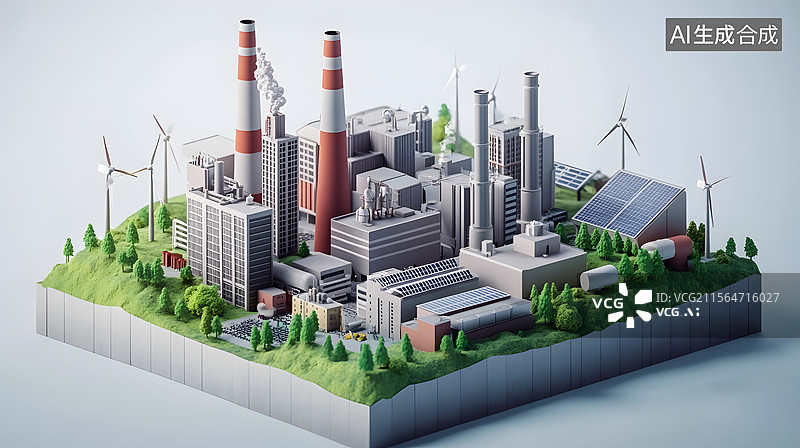 【AI数字艺术】现代城市与能源工厂黏土模型立体景观图片素材