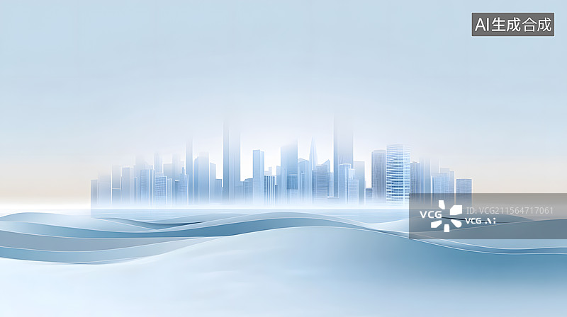 【AI数字艺术】现代都市与海浪元素融合的极简 高档商务背景图片素材