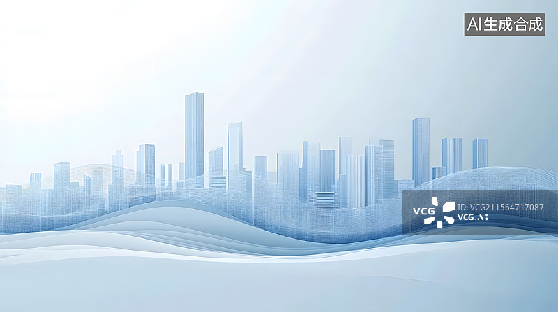 【AI数字艺术】现代都市与海浪元素融合的极简 高档商务背景图片素材
