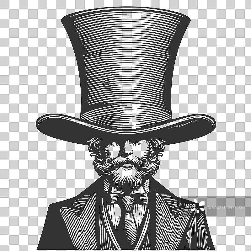 戴着超大礼帽的绅士雕刻图图片素材