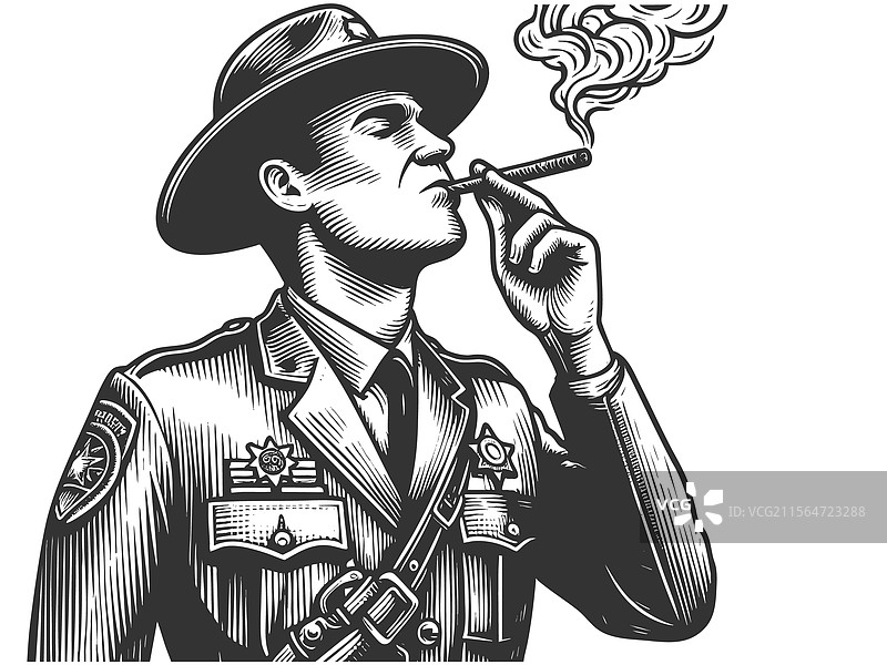 吸烟雪茄的警察雕刻图图片素材