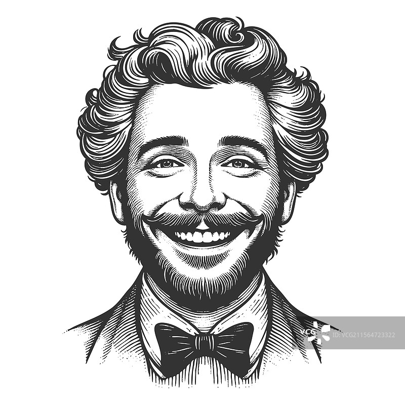 微笑的男士与蝴蝶结的雕刻图片素材