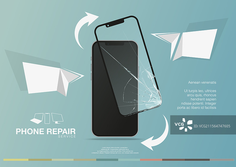 手机维修服务中的破损显示屏图片素材