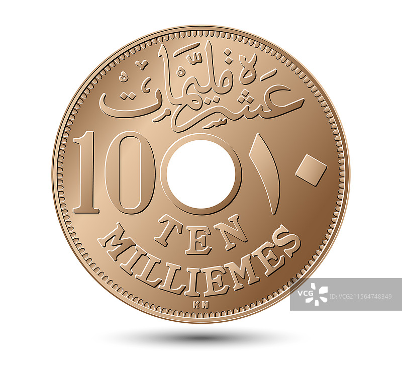 1917年埃及10米利梅斯硬币，白色背景孤立展示图片素材