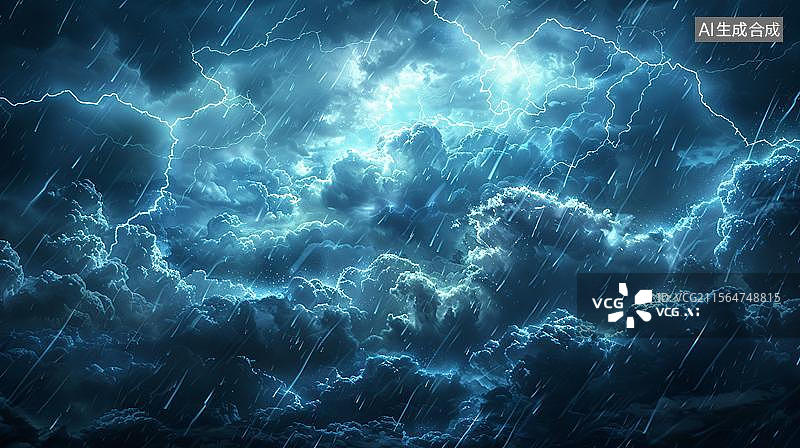 【AI数字艺术】雷雨夜的壮丽风暴  电闪雷鸣的景象图片素材