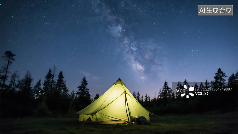 【AI数字艺术】星空下的露营之夜图片素材