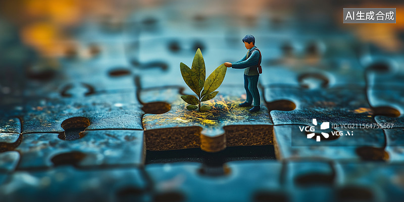 【AI数字艺术】拼图上小人旅行探索环境教育宣传海报图片素材