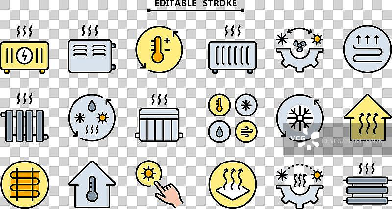可编辑线条的暖通空调图标集 家庭供暖图片素材