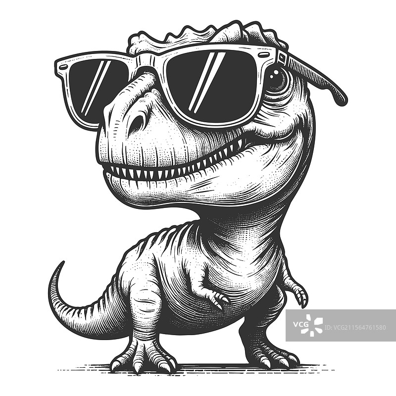 酷炫的恐龙戴着太阳镜和夹克图片素材