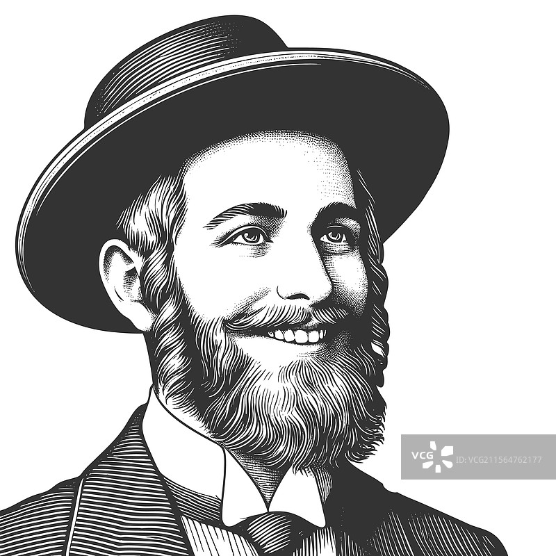 微笑的正统犹太男子戴着帽子图片素材