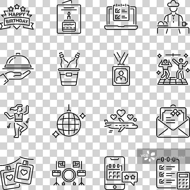 16个线性事件图标的集合图片素材