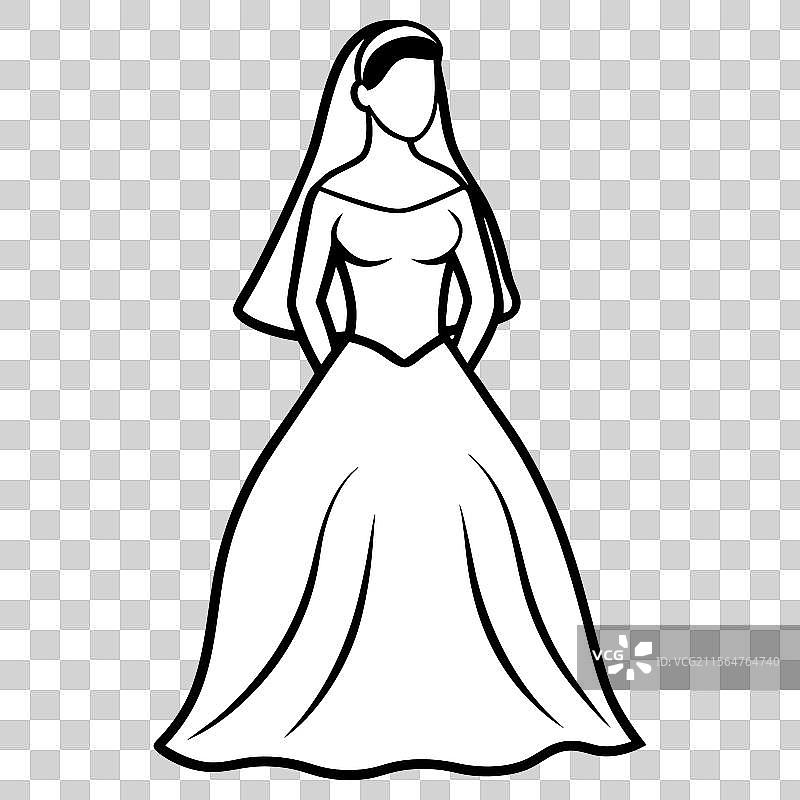 年轻女性穿婚纱的素描图片素材