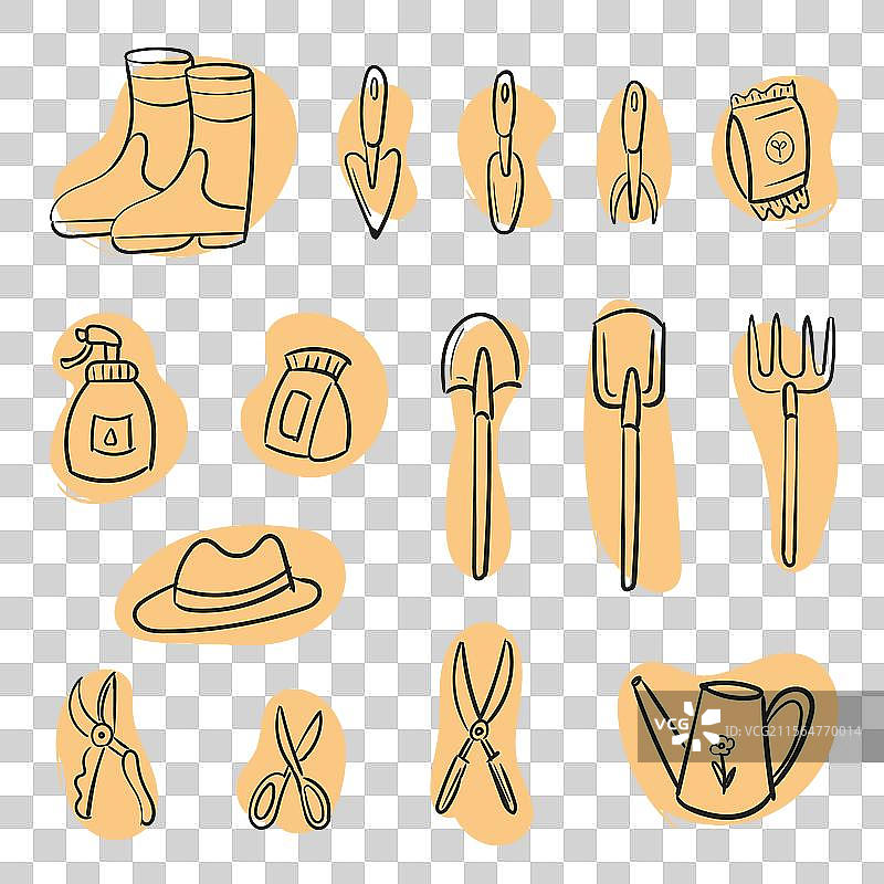 手绘园艺工具轮廓集合图片素材