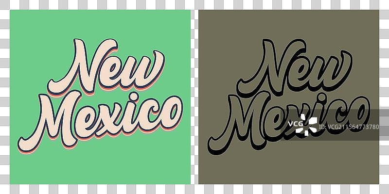 新墨西哥州复古文字T恤设计图片素材