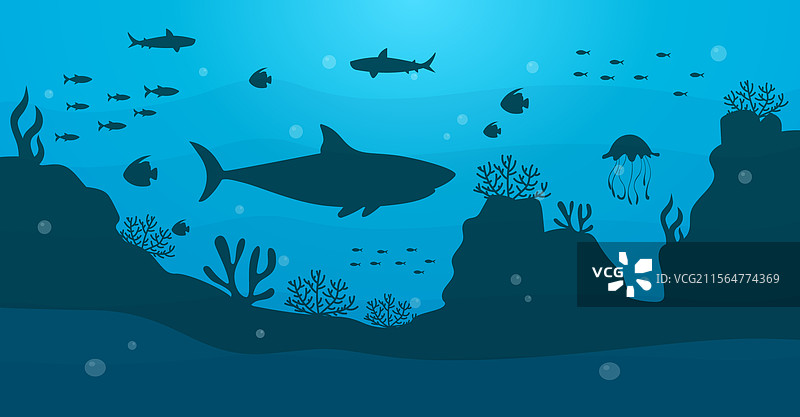 平面风格的水下海景图片素材
