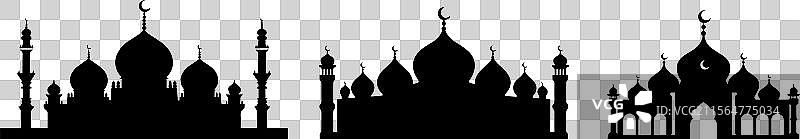 三座伊斯兰清真寺的剪影图片素材