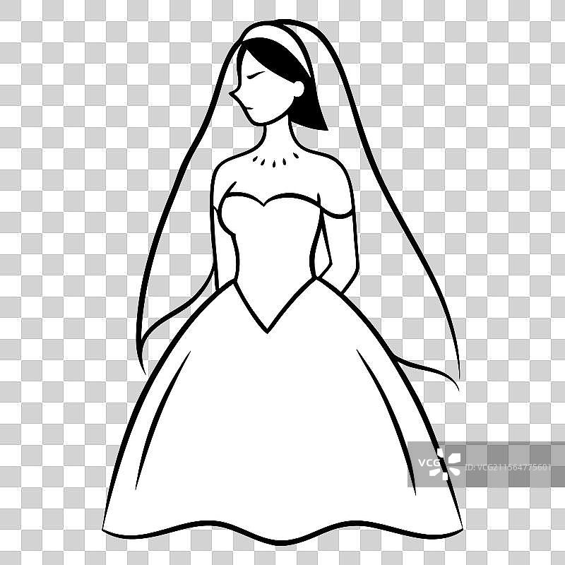年轻女性穿婚纱的素描图片素材