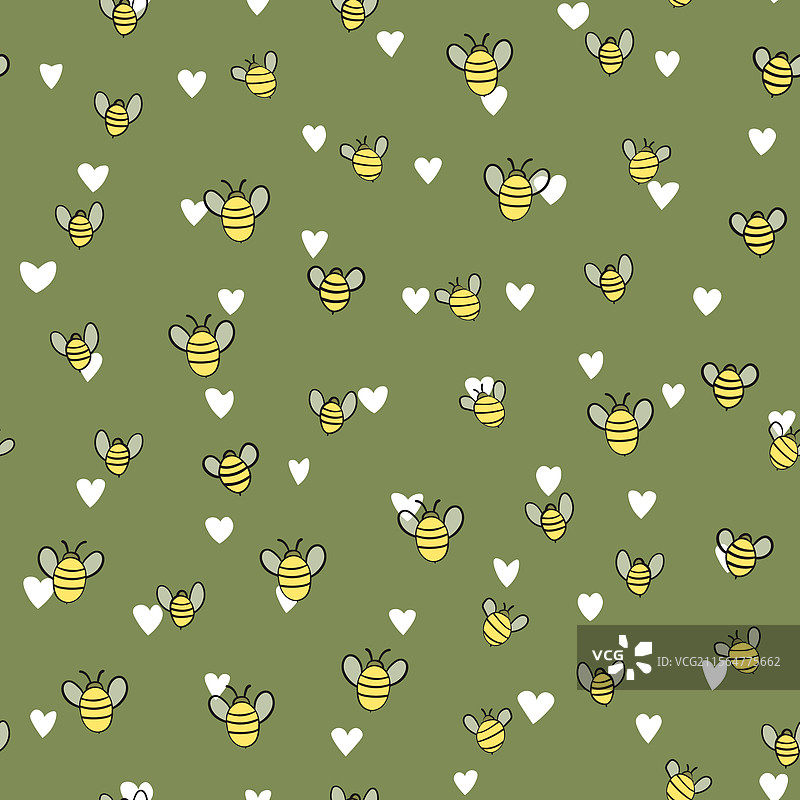 带有蜜蜂的无缝图案，背景为彩色图片素材