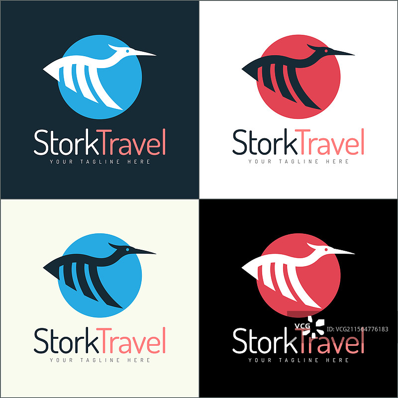 鹳鸟飞翔剪影旅行标志套件模板图片素材